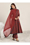 Maroon Printed Cotton A-Line Kurta And Trousers Set And Dupatta - 3