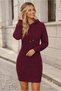 Women's Long Sleeve Hooded Knitted Textured Stylish Elegant Casual Burgundy Mini Knitwear Dress Tunic - 6