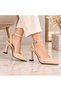 Women's Black Patent Leather Stylish Heeled Shoes with Back Strap 7 cm - 4