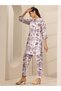 Off White Printed Cotton Blend Top And Pants Co-Ords - 3