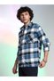 Men Blue Checked Utility Shacket - 3