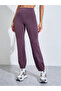 Purple Solid Cuffed Hem Active Joggers