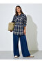 Navy Blue Longline Checked Print Shirt - 2