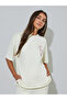 Cream Embroidered Short Sleeves Oversized T-Shirt - 3