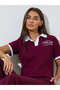Burgundy Slogan Print Contrast Trims Polo T-Shirt