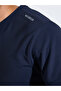 Navy Blue Solid Round Neck Short Sleeves Regular Fit Active T-Shirt - 4
