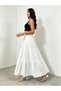White Solid Tiered Maxi Skirt - 3