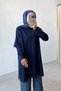 Cuff Detailed Mercerized Tunic - Navy Blue