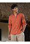 Men Orange Textured Linen Shirt - 2