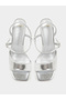 Silver Metallic Mid-Heel Strappy Sandals - 5