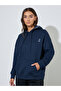 Navy Blue Slogan Embroidered Oversized Hoodie - 3