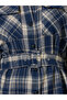 Navy Blue Longline Checked Print Shirt - 4