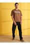 Brown Graphic Print Round neck Oversized T-Shirt - 5