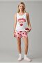 Pink Strawberry Printed Strappy Shorts Pajama Set Summer Cotton Comfortable Home Wear Set - 3