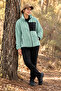 Women's Oversize Zippered 3-Pocket Welsoft Plush Fleece Green Jacket - 8