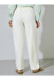 Cream Solid Pintuck Detail Mid-Rise Drawstring Joggers - 4
