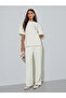 Cream Solid Pleated Details Wide Leg Joggers - 2