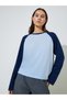 Blue Color Block Raglan Long Sleeves T-Shirt - 3