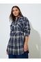 Navy Blue Longline Checked Print Shirt - 3