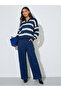 Navy Blue Striped Long Sleeves Knit Polo T-Shirt - 2