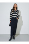 Black Striped Long Sleeves Knit Polo T-Shirt - 2