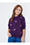 Girls Purple Bow Print Regular Fit Sweatshirt
