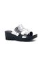 Zenne Avox Aylin Silver Color Strappy Black Wedge Heeled Daily Women's Slippers