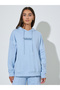 Light Blue Slogan Print Longline Oversized Hoodie - 3