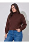 Plus Size Brown Turtleneck Sweater
