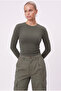 Women's Main Lux Touch Soft Texture Dark Khaki Blouse