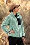 Women's Oversize Zippered 3-Pocket Welsoft Plush Fleece Green Jacket - 7