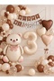 Party 3-Year-Old Teddy Bear Themed Birthday Balloon Set with Numbers 1-9 Brown Cream Happy Birthday