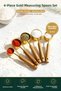 Set of 4 Gold Measuring Spoons with Wooden Handle Stainless Steel Scale 15-5-2.5-1.25 ml