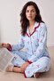 Mavi %100 Pamuklu Fırfırlı Kurdele ve Çizgi Desenli Örme Pijama Takımı THMAW27PT00125 - 2