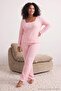 Pembe-Çok Renkli Çizgili Yarım Patlı Örme Büyük Beden Pijama Takımı TBBAW27AI00051 - 2