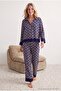 Navy Blue Geometric Patterned Viscose Woven Pajama Set Thmaw27Pt00081