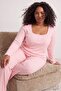 Pembe-Çok Renkli Çizgili Yarım Patlı Örme Büyük Beden Pijama Takımı TBBAW27AI00051
