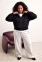 Siyah Crop Oversize Örme Sweatshirt TBBAW27AO00002 - 3