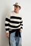 Siyah Casual Oversize Fit Geniş Kalıp Bisiklet Yaka Çizgili Triko Kazak TMNAW23KZ00106 - 2