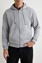 Gri Oversize/Geniş Kesim Fermuarlı Kapüşonlu Şardonsuz Sweatshirt-Hırka TMNAW22SW0620 - 8