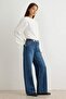 Premium Koyu Mavi DÖKÜMLÜ Normal Bel Wide Leg Geniş Paça Jeans TWOAW27JE00095 - 2