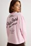 Pembe %100 Pamuk Slogan Baskılı Oversize/Geniş Kesim Örme T-Shirt TWOAW27TS00064