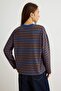 Lacivert Çizgili Oversize/Geniş Kesim Bisiklet Yaka İnce Örme Sweatshirt TWOAW23SW00326 - 4