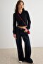 Gece Mavisi Kemerli Yüksek Bel Geniş Paça Wide Leg %100 Pamuk Jeans TWOSS26JE00085