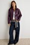 Plum Regular Fit Faux Leather Jacket with Stitching Detail Coattwoaw27Mo00053 - 8