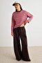 Pembe Çizgili Oversize/Geniş Kesim Bisiklet Yaka İnce Örme Sweatshirt TWOAW23SW00326 - 2