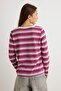 Mürdüm Çizgili Regular Bisiklet Yaka Uzun Regular Penye süprem Örme T-Shirt TWOAW27TS00021 - 4