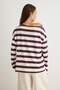 Mürdüm Çizgili Oversize/Geniş Kesim Asimetrik Yaka Düşük Kol Örme T-Shirt TWOAW27TS00043 - 5