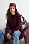 Bordo Bisiklet Yaka Loose Fit Triko Kazak TCTAW22AK0045 - 2
