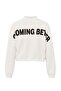 Ekru Sırt Slogan Baskılı Dik Yaka Stoperli Kalın Örme Sweatshirt TWOAW27SW00207 - 2